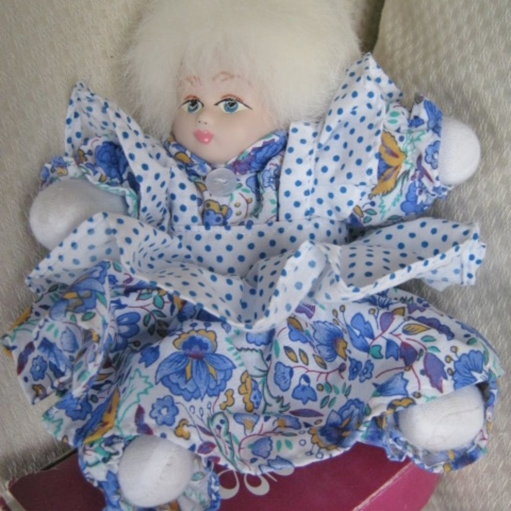Vintage Clown 80's Sand Doll Hand Painted 8" New w/Box Fur Hair- Made for K Mart